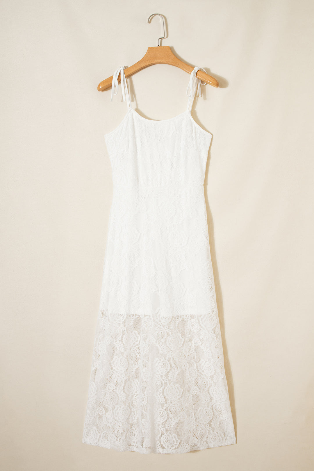 Tie Spaghetti Straps Floral Lace Overlay Long Dress