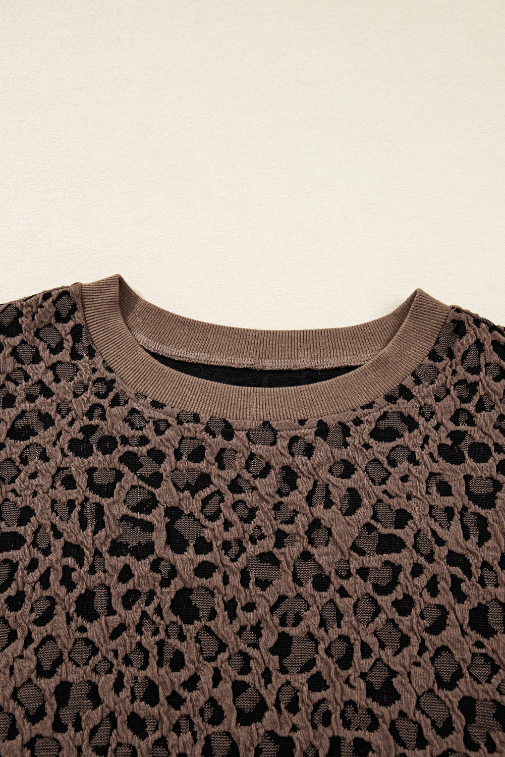 Ribbed Trim Leopard Print Long Sleeve Top