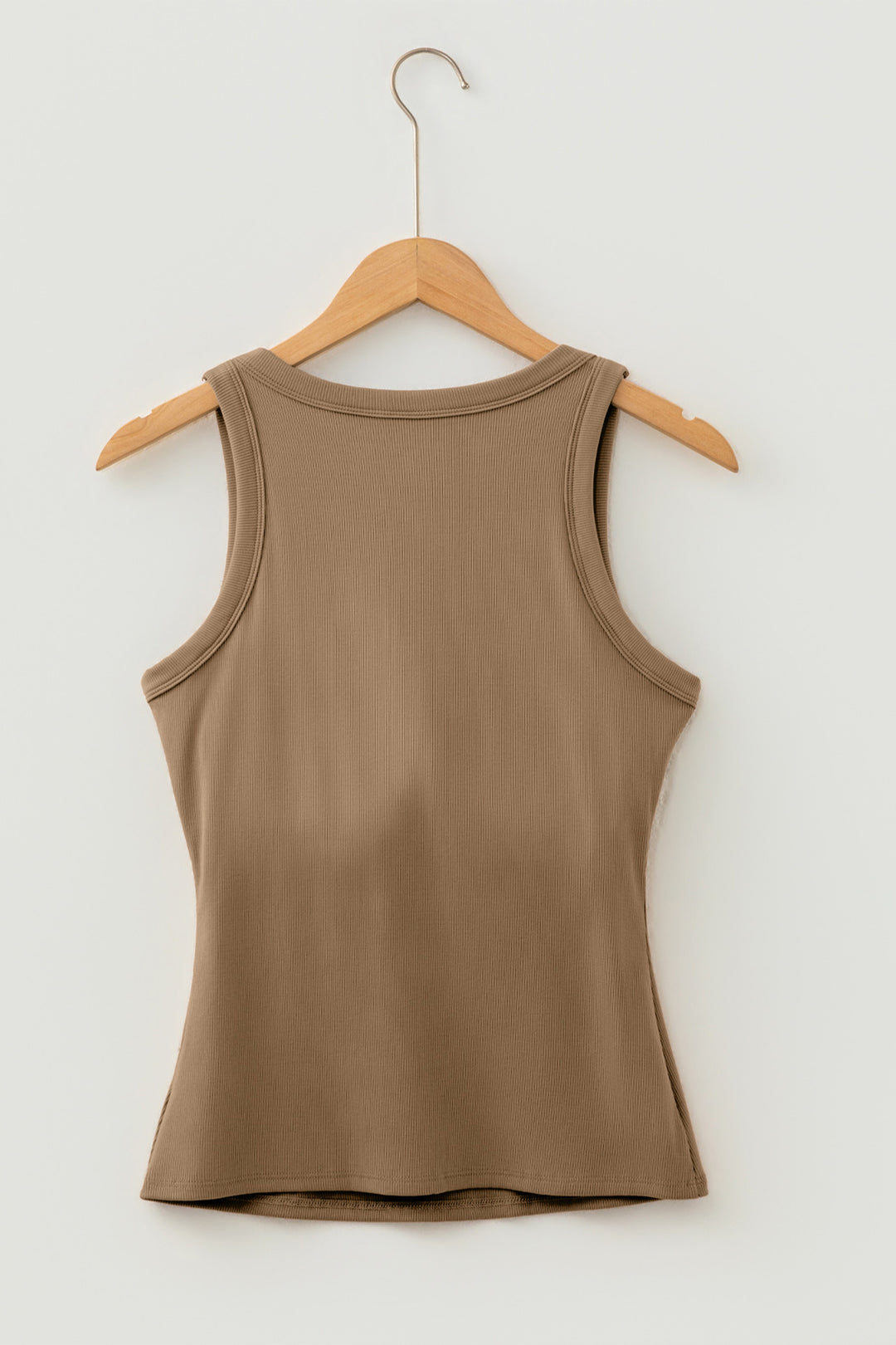 Summer Dark Khaki Slim Ribbed Padded Tank Top