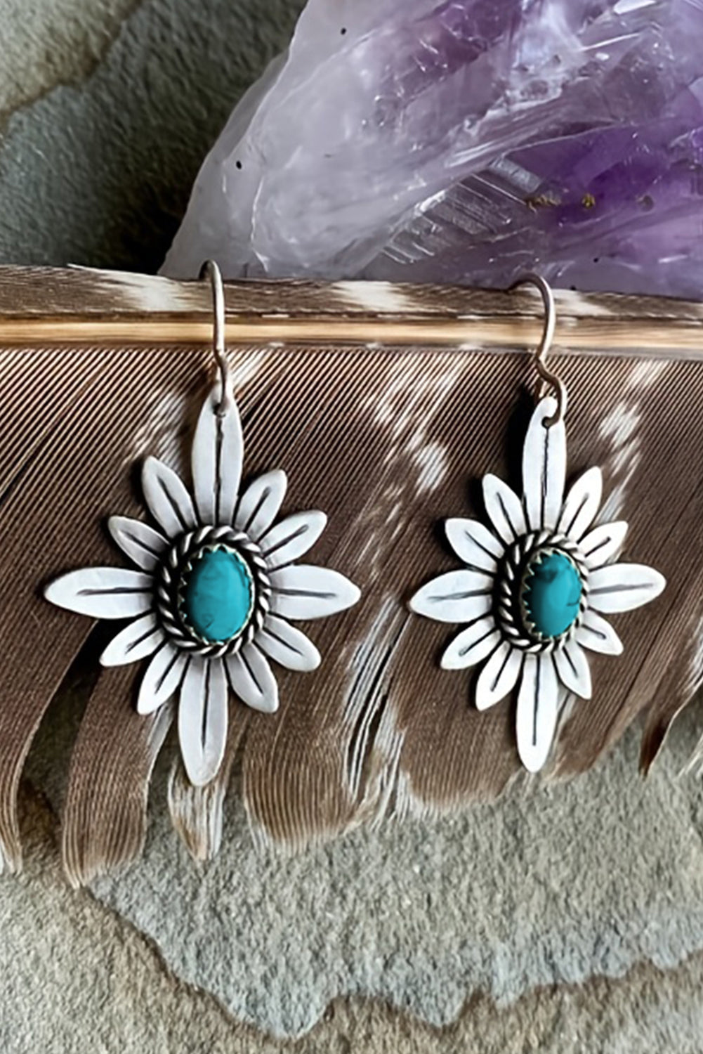 Boucles d'oreilles crochet en forme de fleur turquoise occidentale