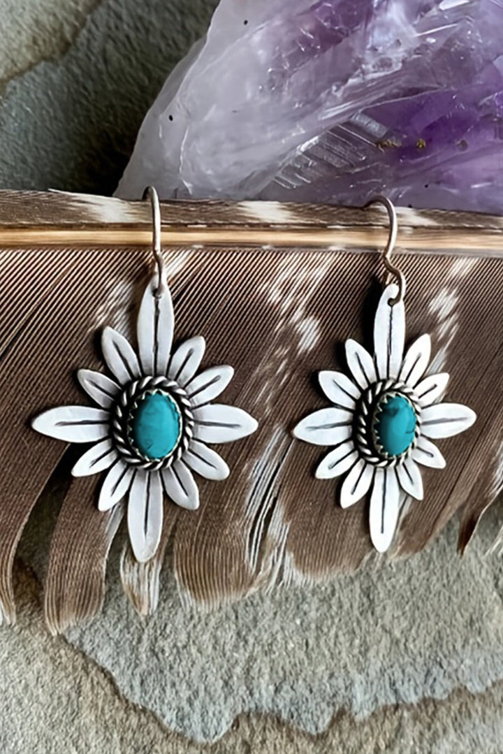 Boucles d'oreilles crochet en forme de fleur turquoise occidentale
