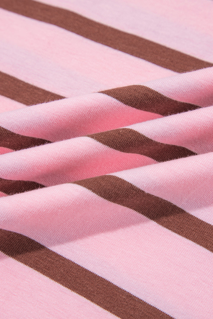 Pink Stripe Striped Long Sleeve Collar Shift Top