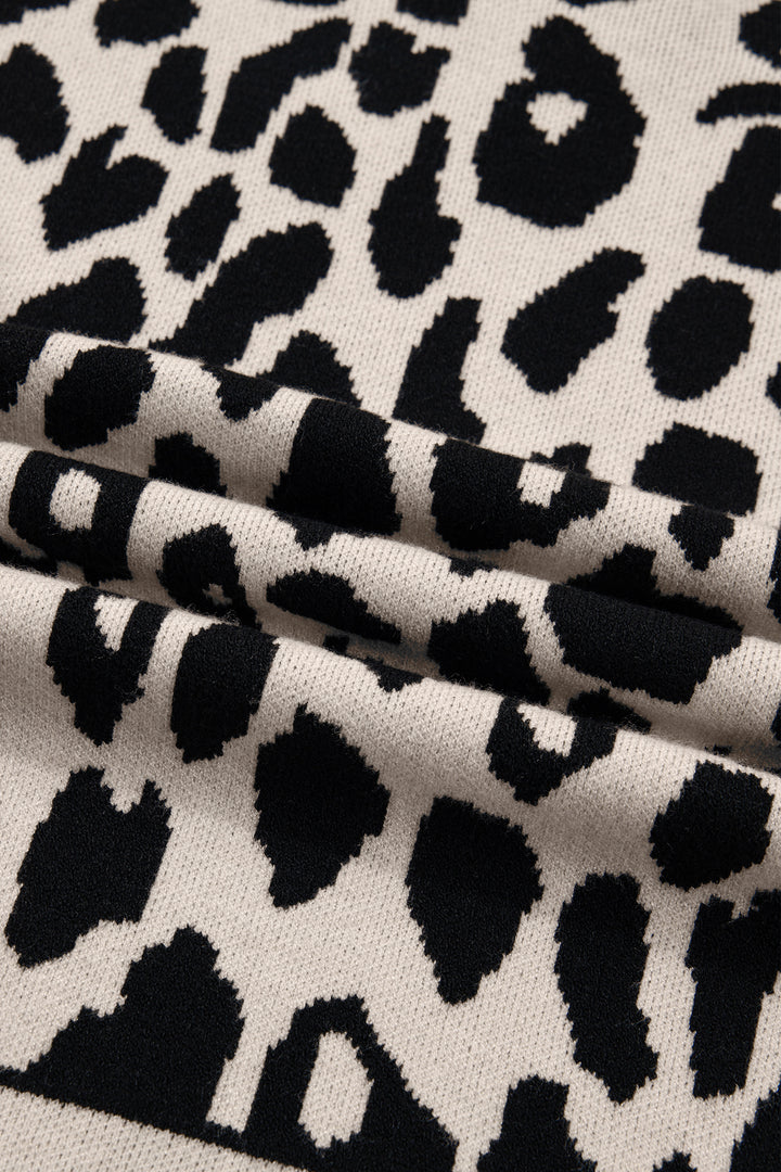 Leopard Print High Neck Short Sleeve Sweater