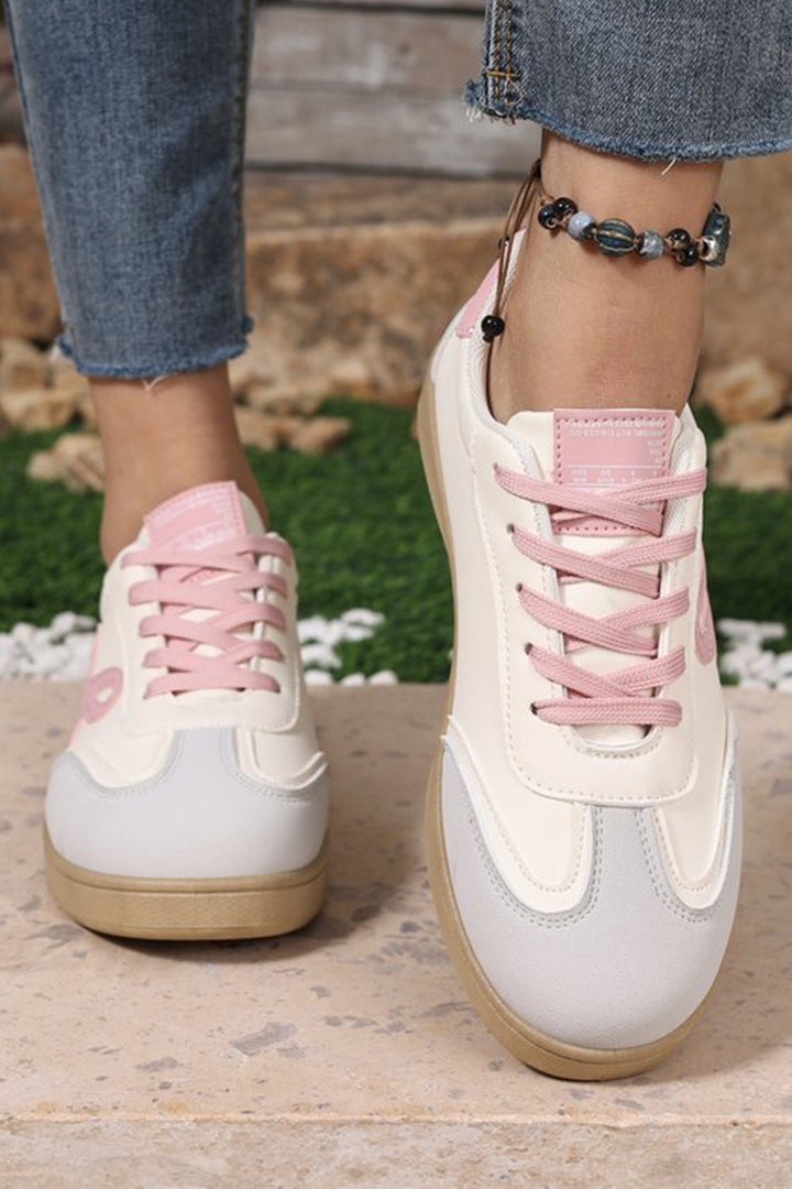 Cute Bow Patch Color Block PU Leather Sneakers
