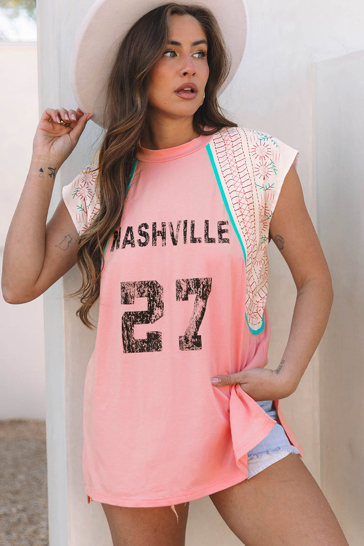 Vintage Nashville Printed Patchwork Tank Top
