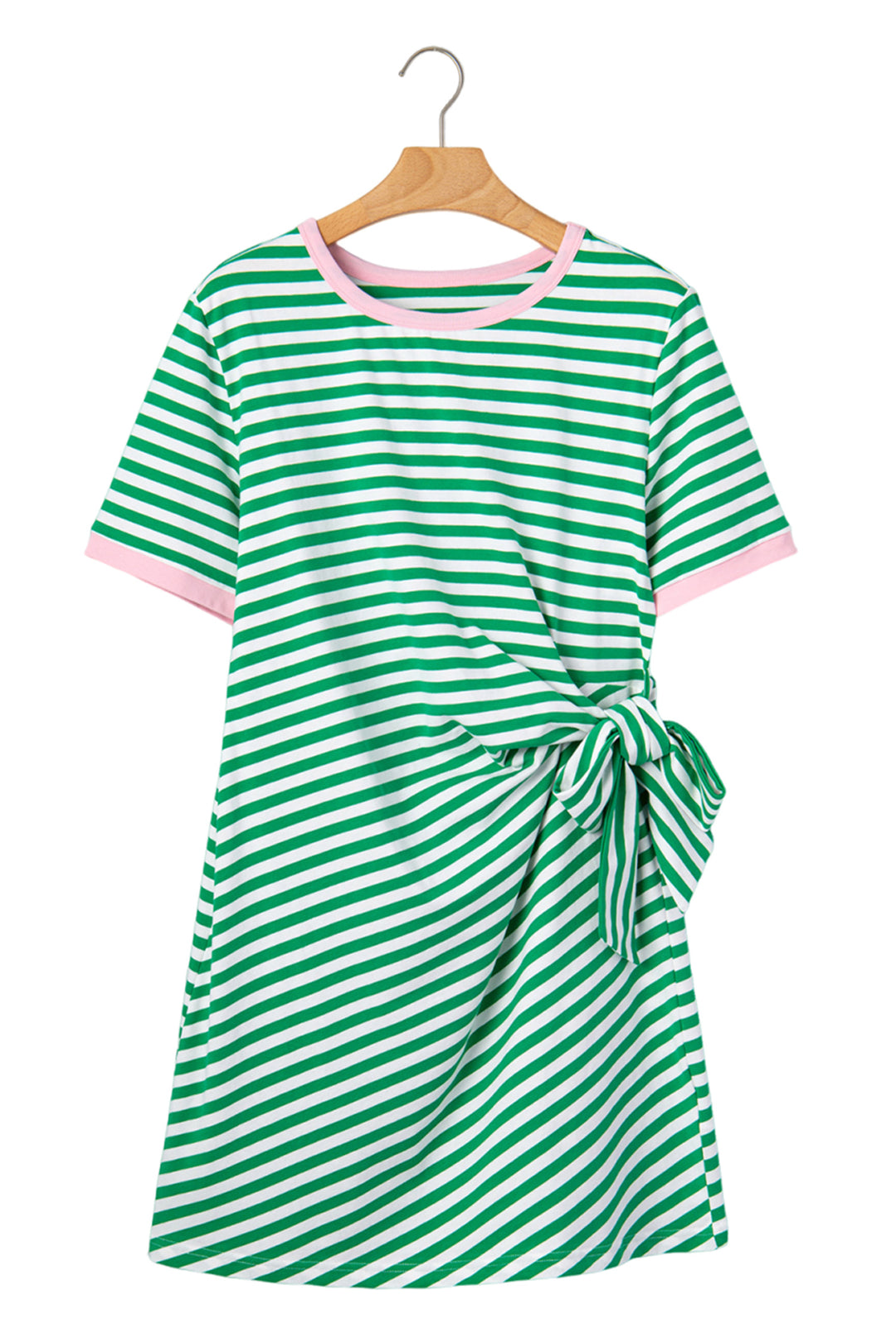 Green Stripe Nautical Tie Contrast Trim Round Neck T Shirt Mini Dress