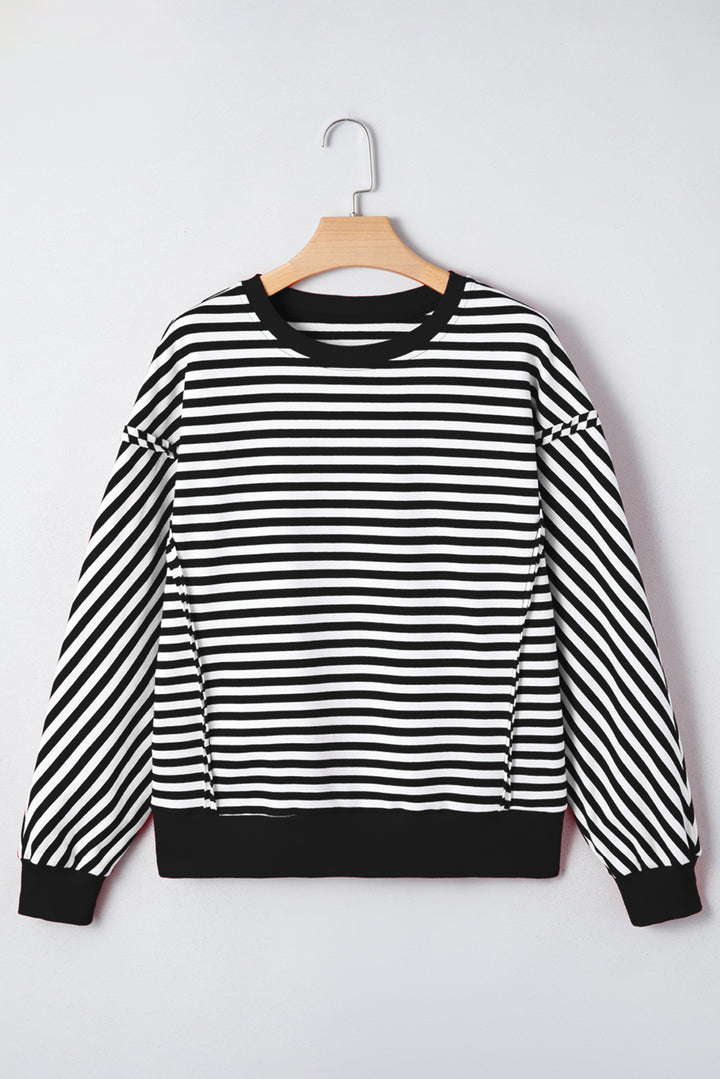 Exposed Seam Drop Shoulder Casual Pullover Top