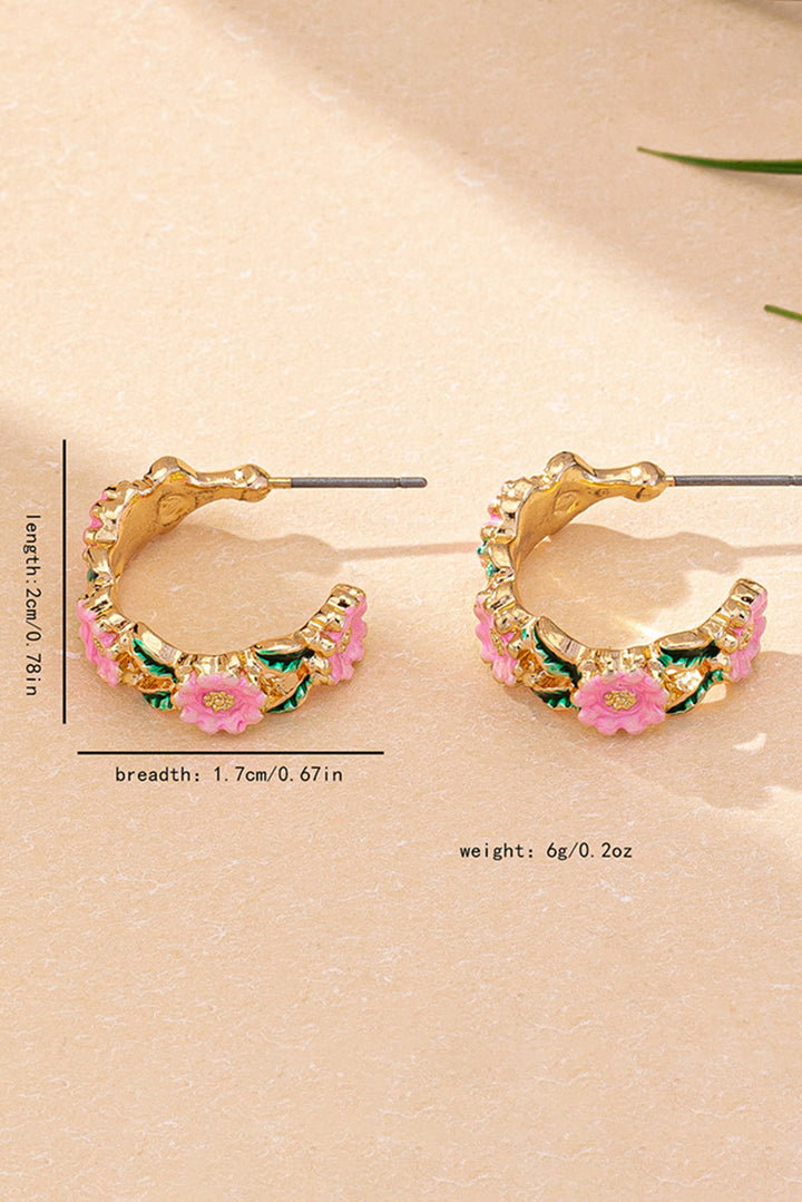 Boucles d'oreilles en alliage plaqué en forme de C à motif floral