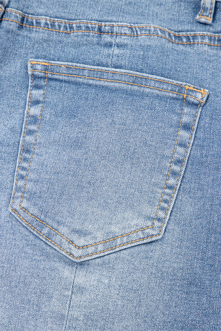 Beau Blue Acid Wash Raw Hem Denim Shorts