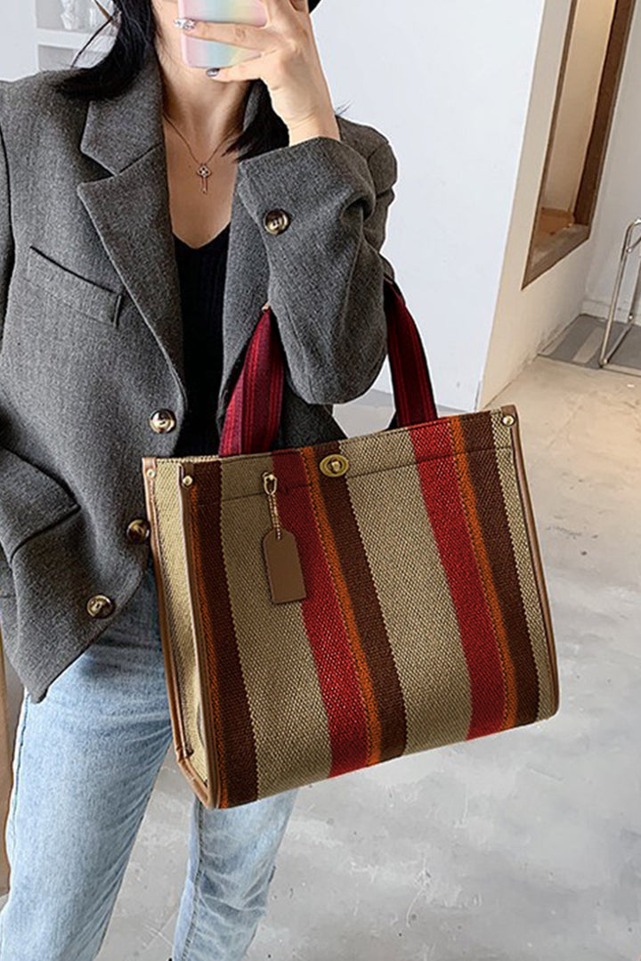 Random Cutting Color Block Canvas Large Tote Bag