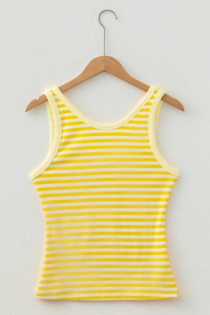Casual Yellow Stripe Ribbed Knit Slim Tank Top