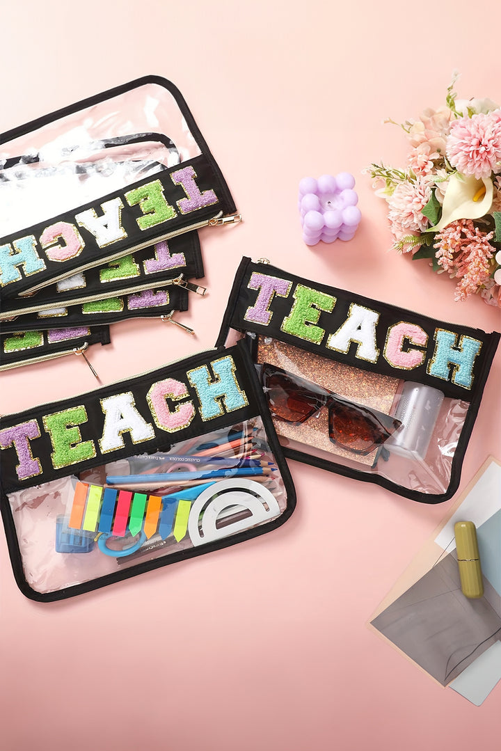 TEACH Glitter Chenille Clear PVC Makeup Bag