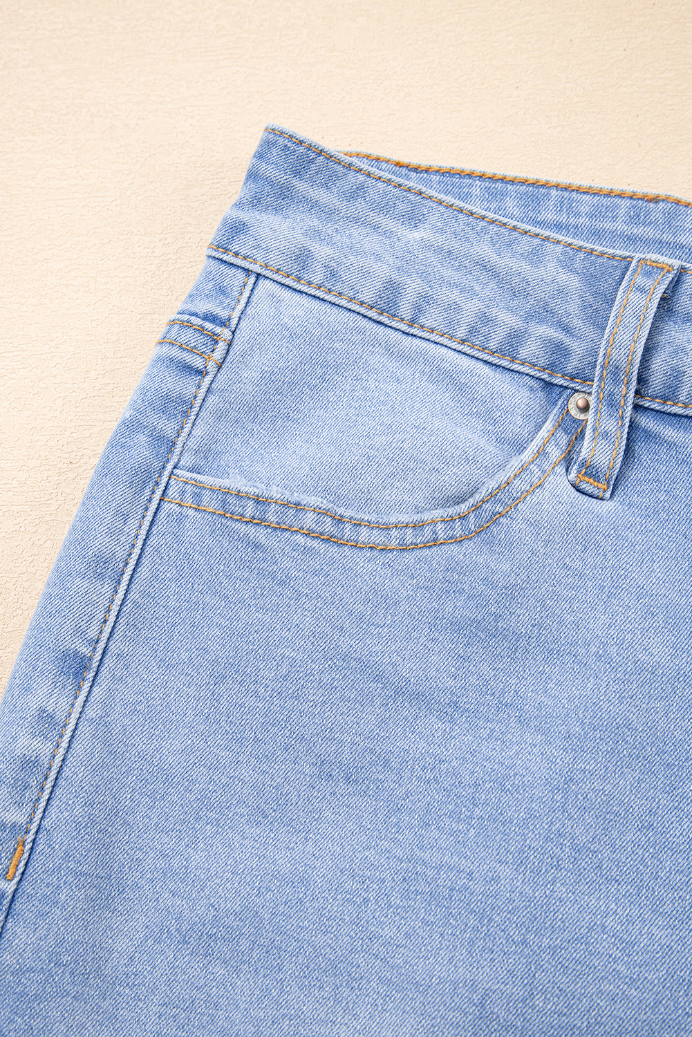 Iceland Blue Unique Hem Design Elastic Waist Flare Leg Jeans