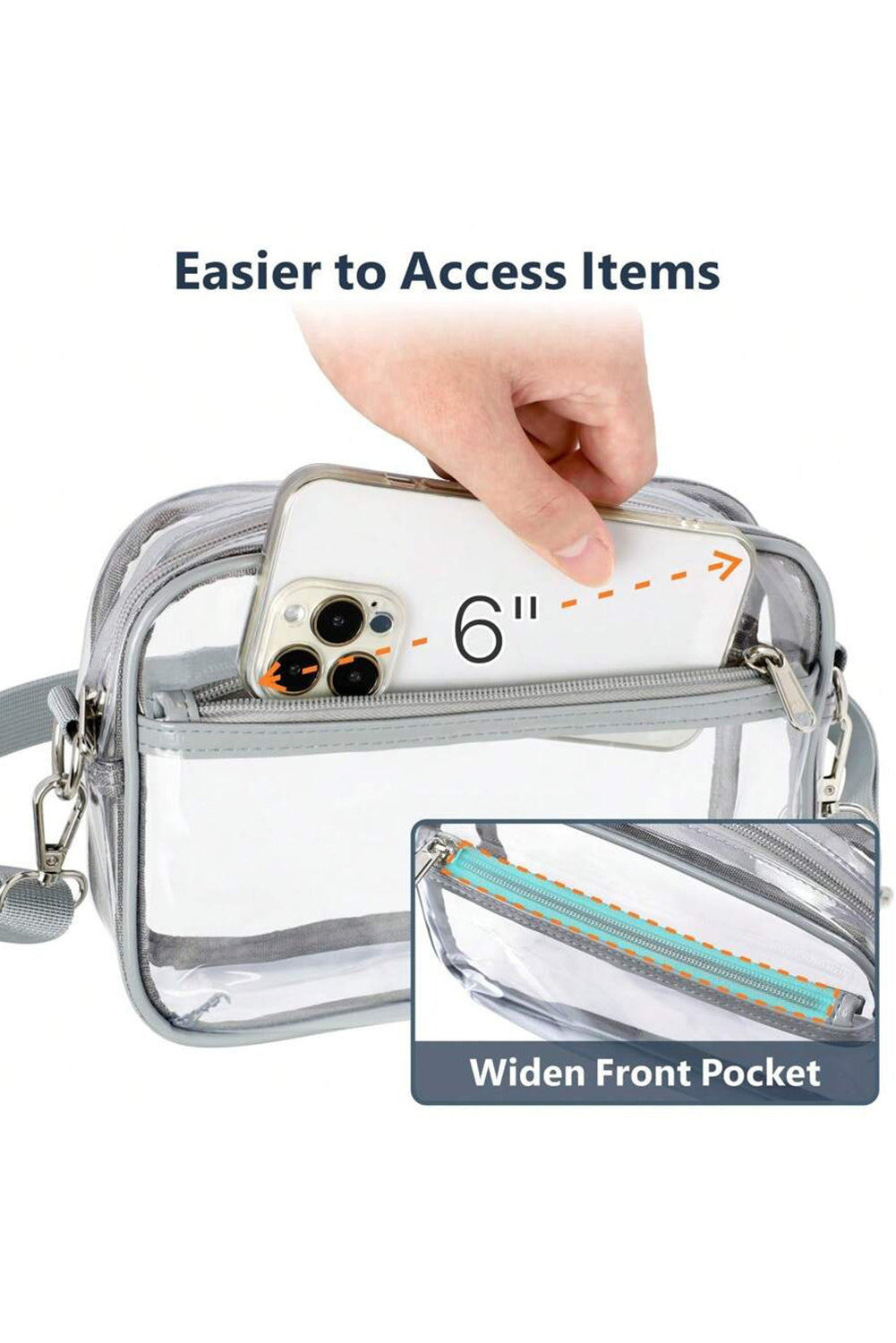 Multi-Pocket Contrast Edge Detachable Strap Clear Shoulder Bag