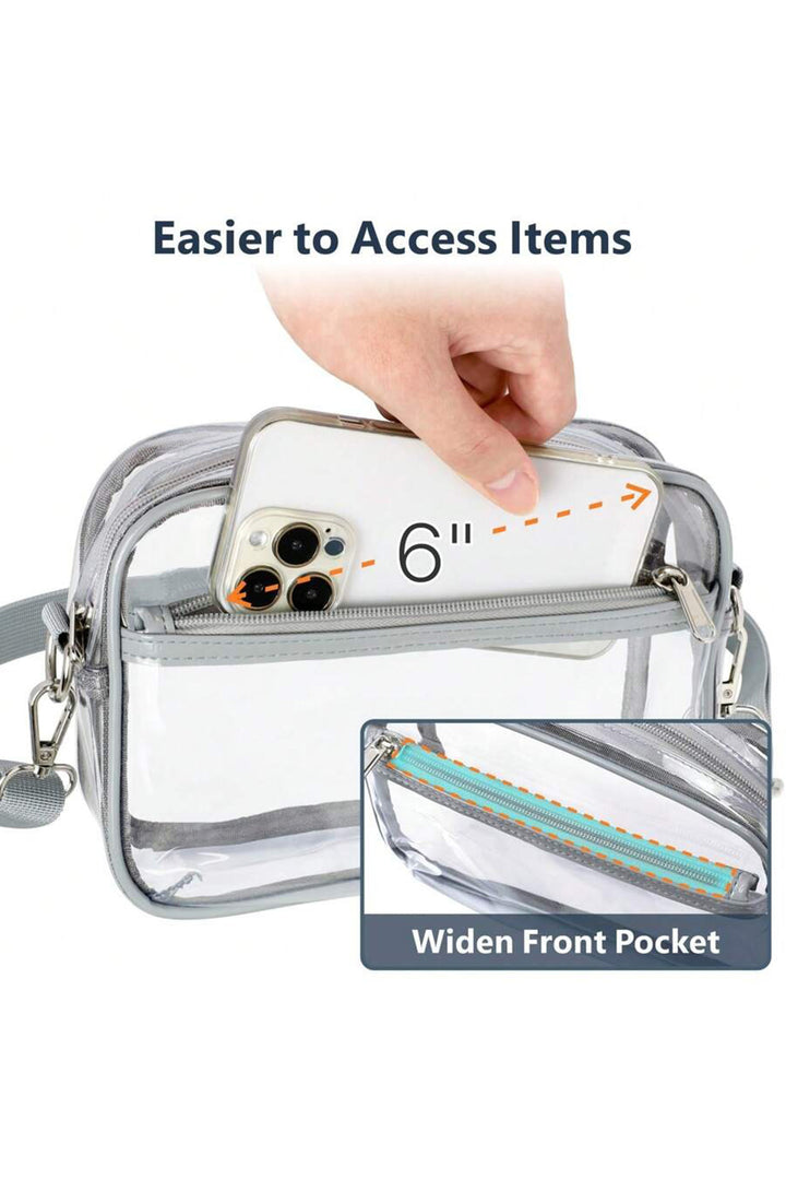 Multi-Pocket Contrast Edge Detachable Strap Clear Shoulder Bag