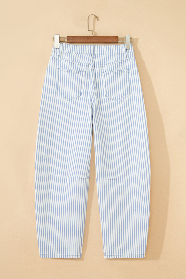 Sky Blue Stripe Casual Barrel Jeans