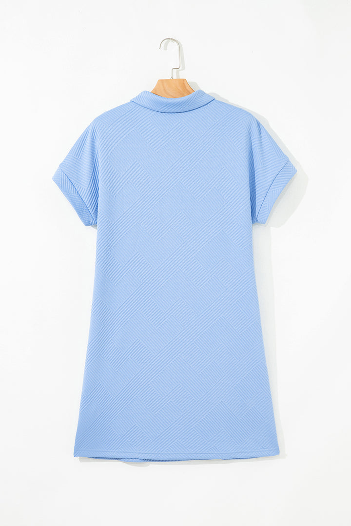 Myosotis Solid Color Textured Short Sleeve A Line Mini Dress