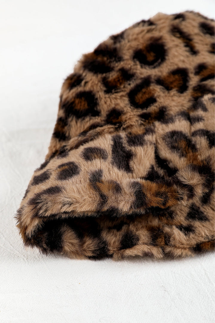 Leoparden-Plüsch-Winterhut mit breiter Krempe