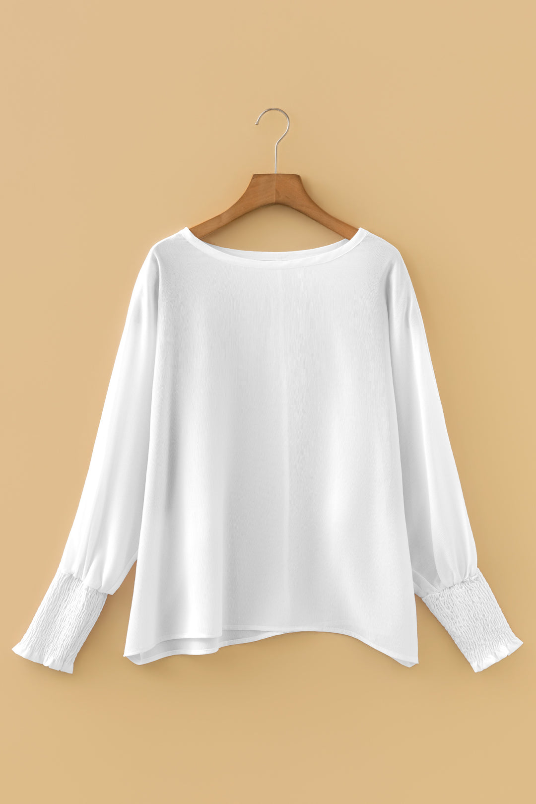 Smocked Cuffs Semi Sheer Long Sleeve Dolman Blouse