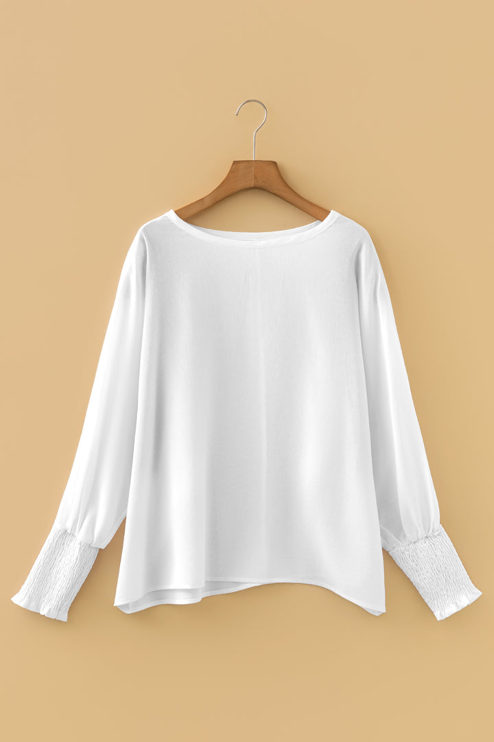 Smocked Cuffs Semi Sheer Long Sleeve Dolman Blouse
