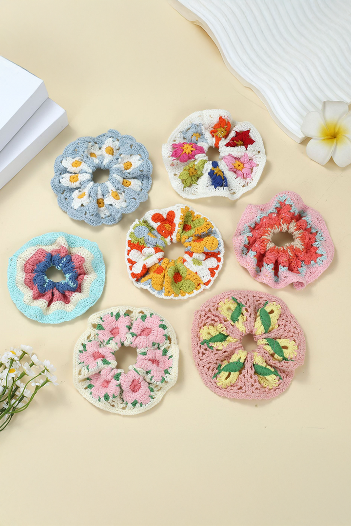 Chouchou à cheveux style bohème en crochet avec fleurs