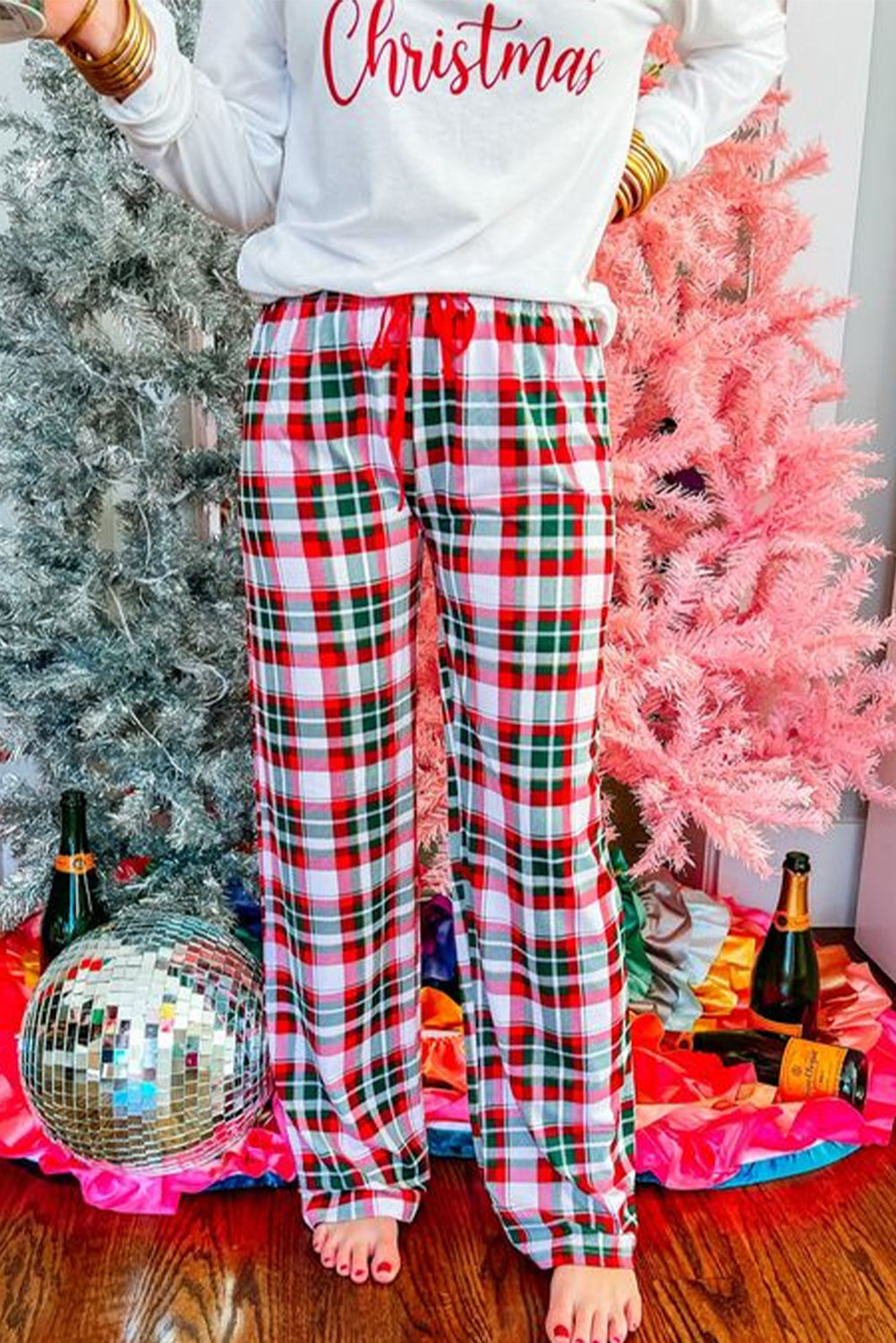 Merry Christmas Plaid Print Two Piece Lounge Set