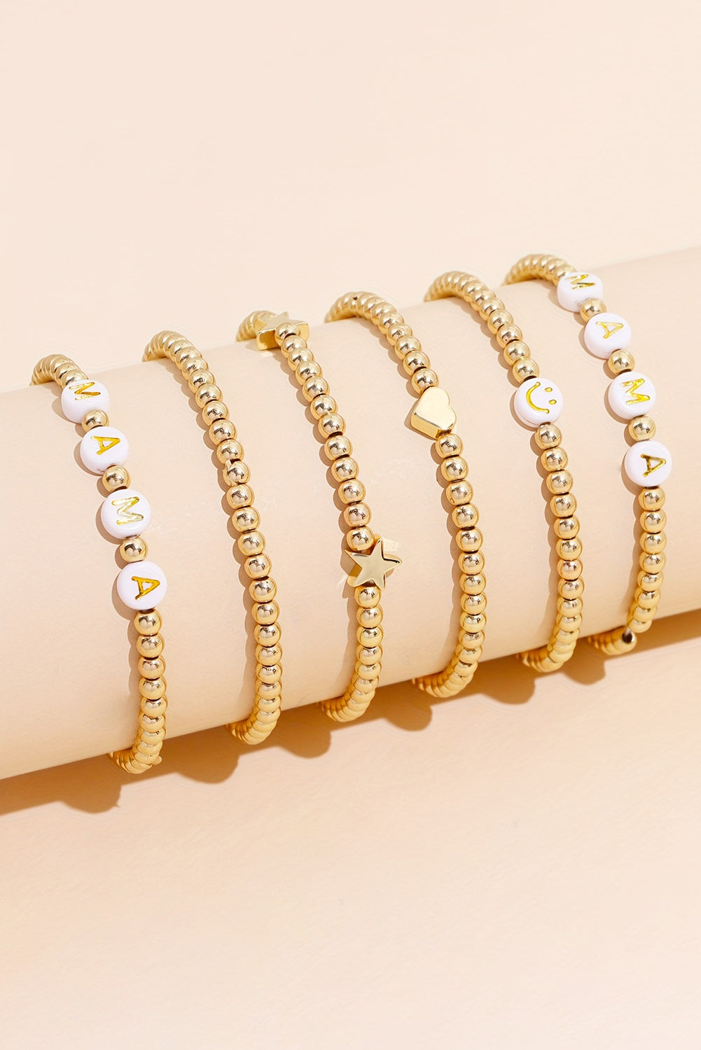 Ensemble de 6 bracelets plaqués en forme de cœur et d'étoile MAMA