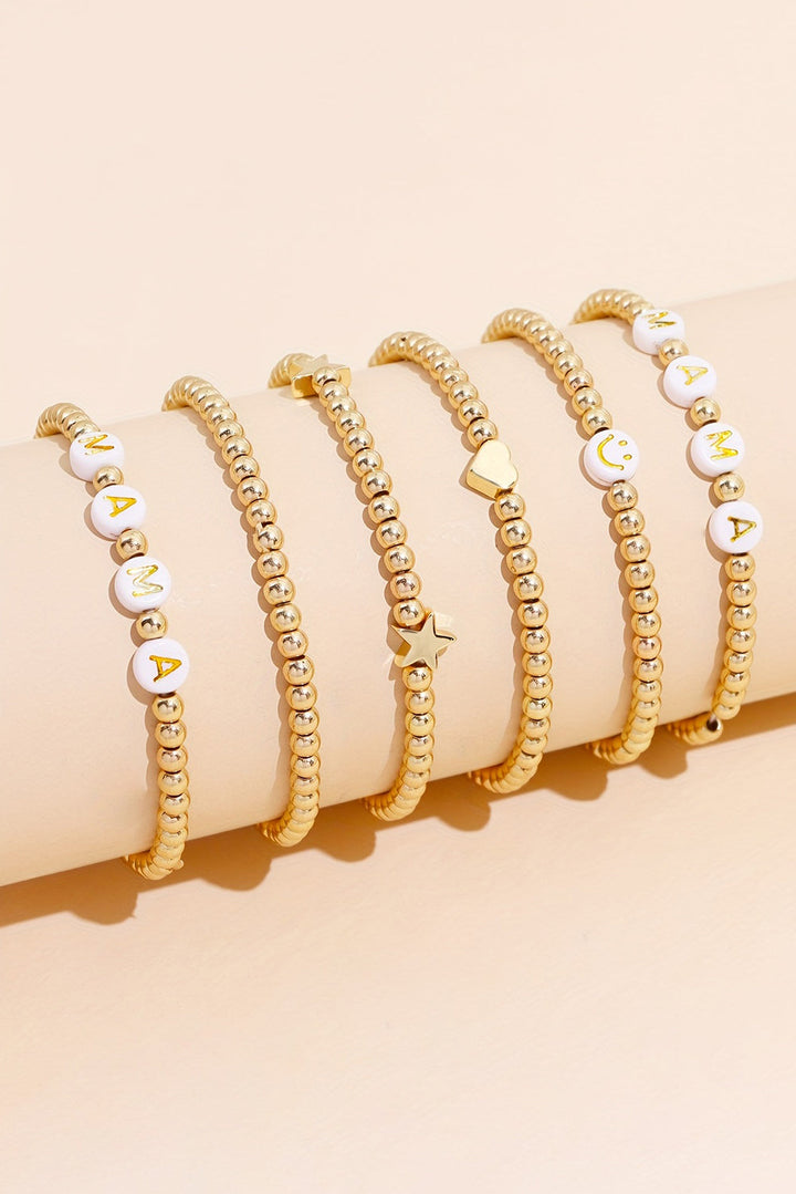 Ensemble de 6 bracelets plaqués en forme de cœur et d'étoile MAMA
