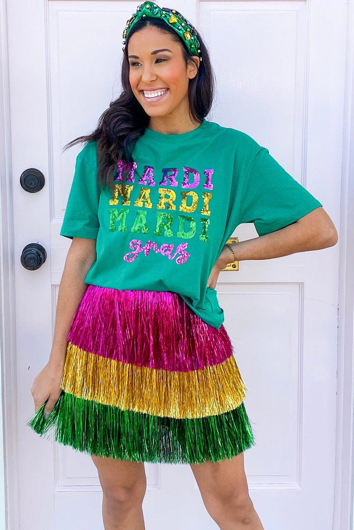Sequin Mardi Gras Letter Graphic T Shirt