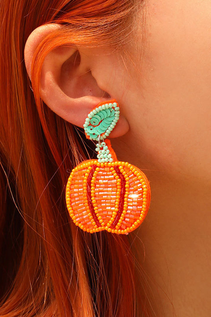 Boucles d'oreilles pendantes en perles de riz et citrouille d'Halloween