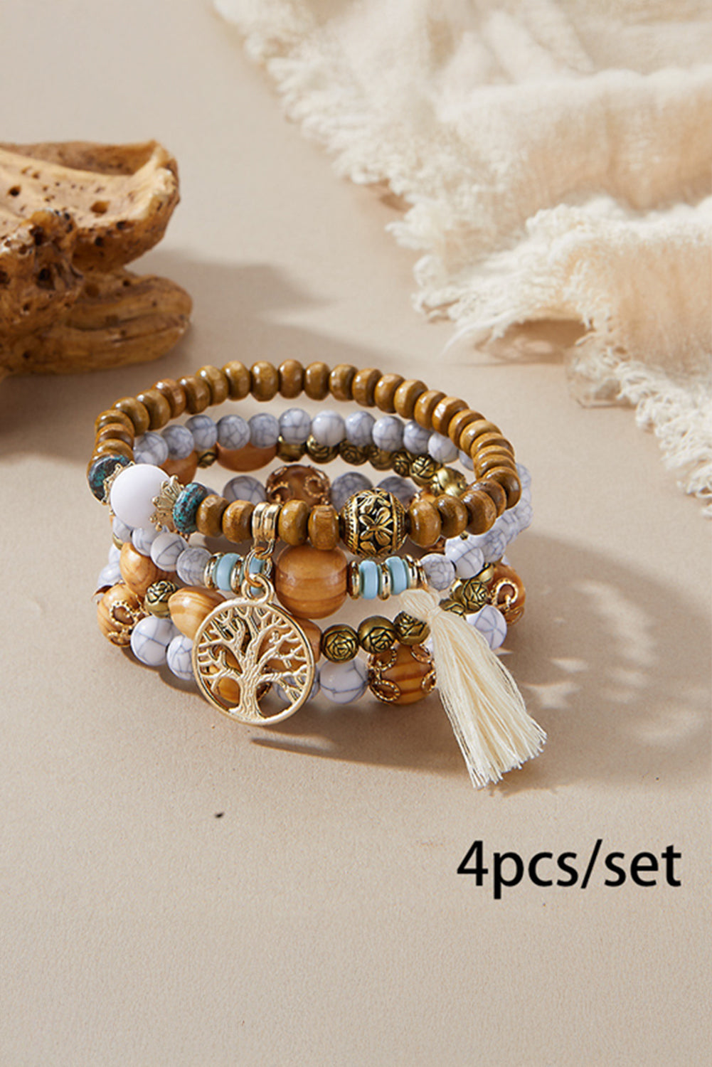 Ensemble de bracelets multicouches à pompons et perles style bohème