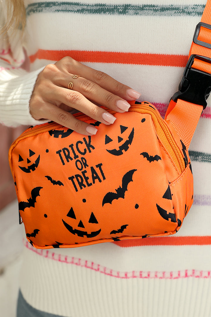 Halloween TRICK OR TREAT Bat Pumpkin Print Crossbody Bag