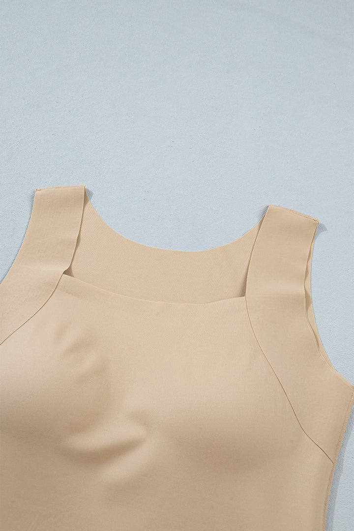 Oatmeal Solid Color Wide Strap Splicing Athleisure Tank Top