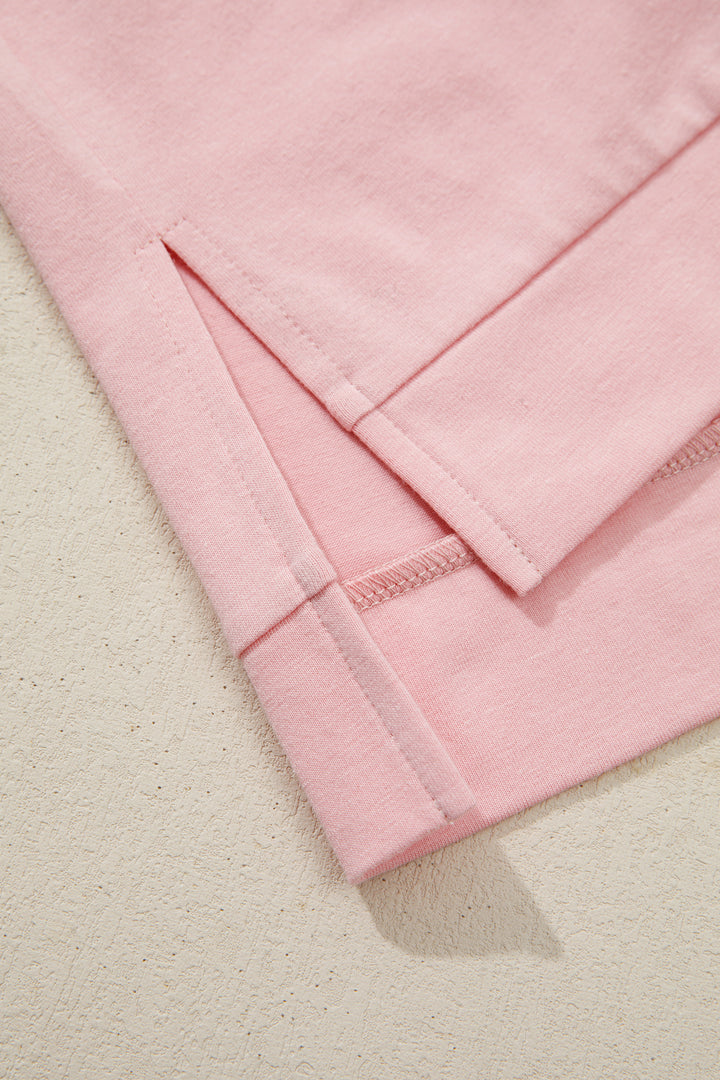 Apricot Color Block Flower Patched Loose T Shirt