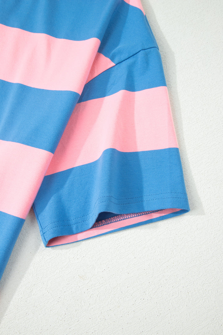 Bright Pink Striped Color Block Oversize Tunic Tee