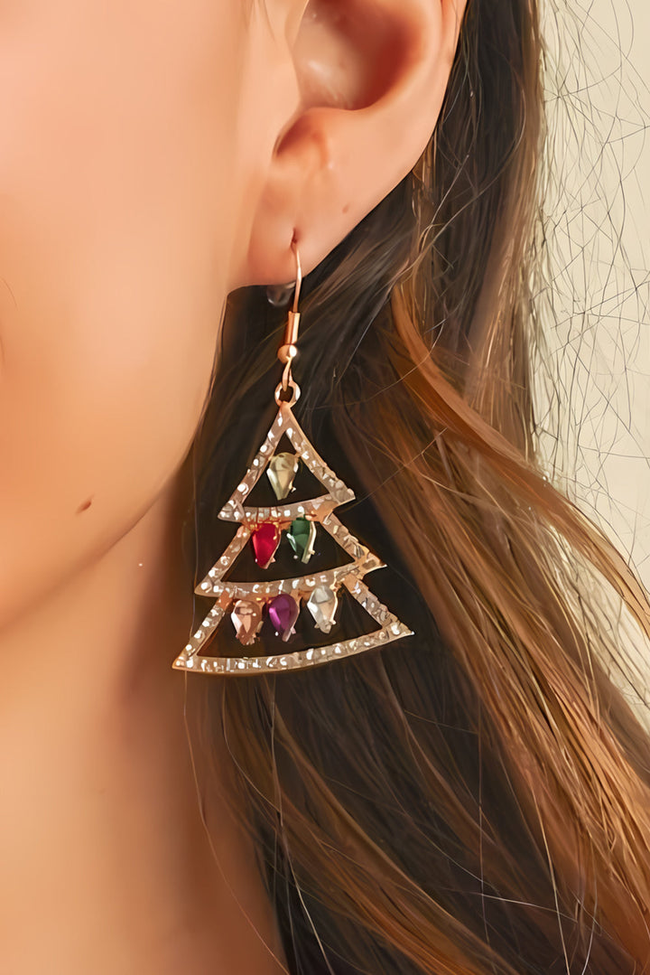 Gem Decor Rhinestone Christmas Tree Holiday Hook Earrings