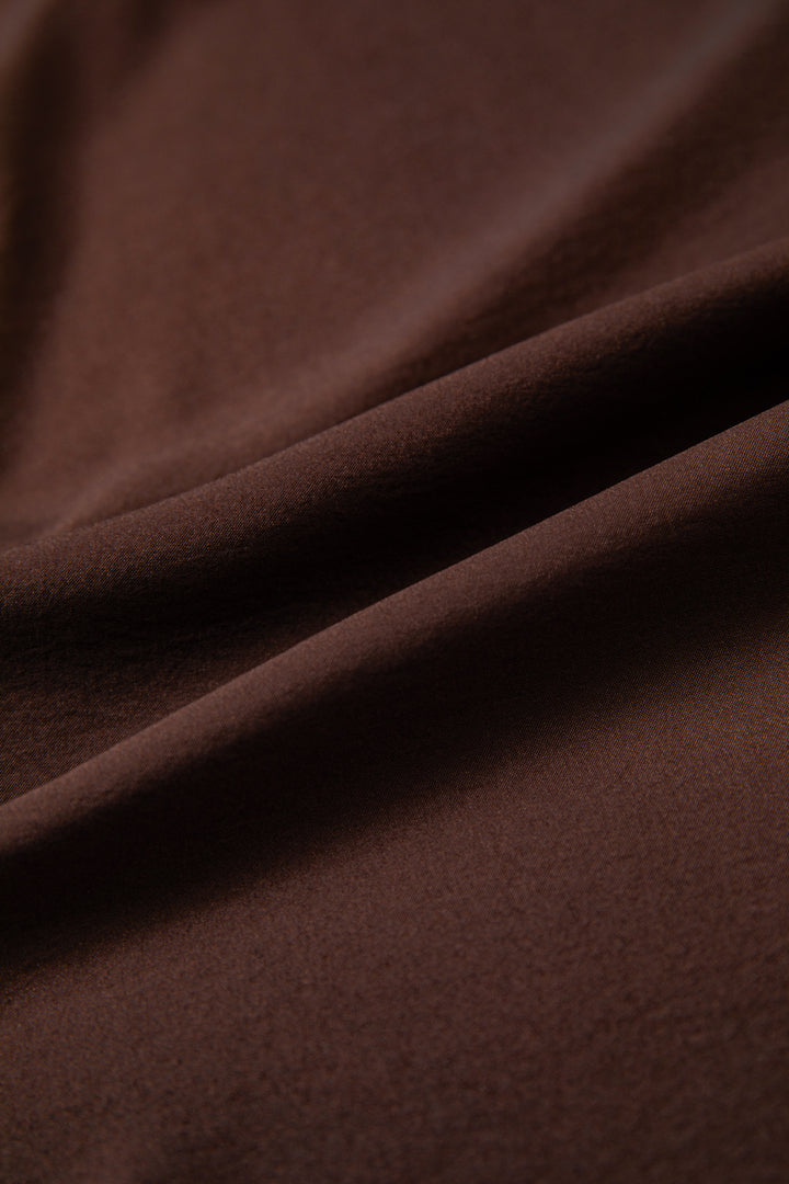Coffee Shirt Collar Contrast Trim Button V Neck Short Sleeve Blouse