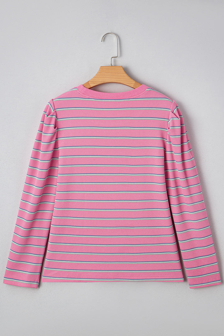 Textured Knit Round Neck Long Sleeve Top