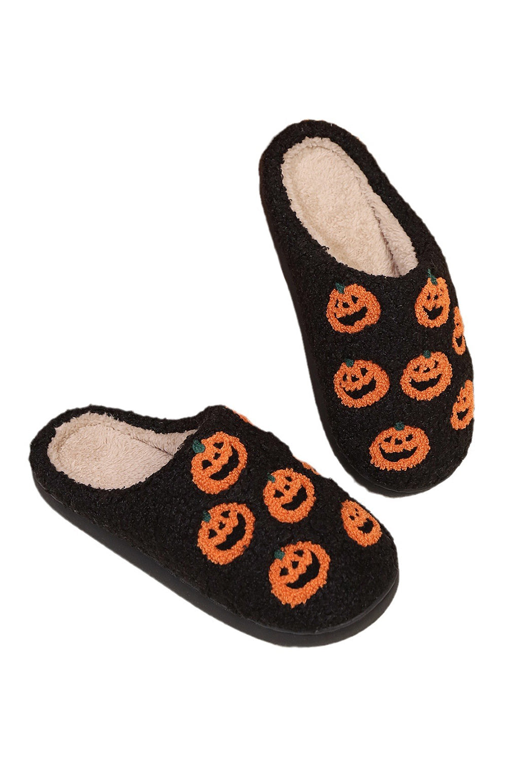 Halloween-Hausschuhe aus Plüsch mit Kürbis
