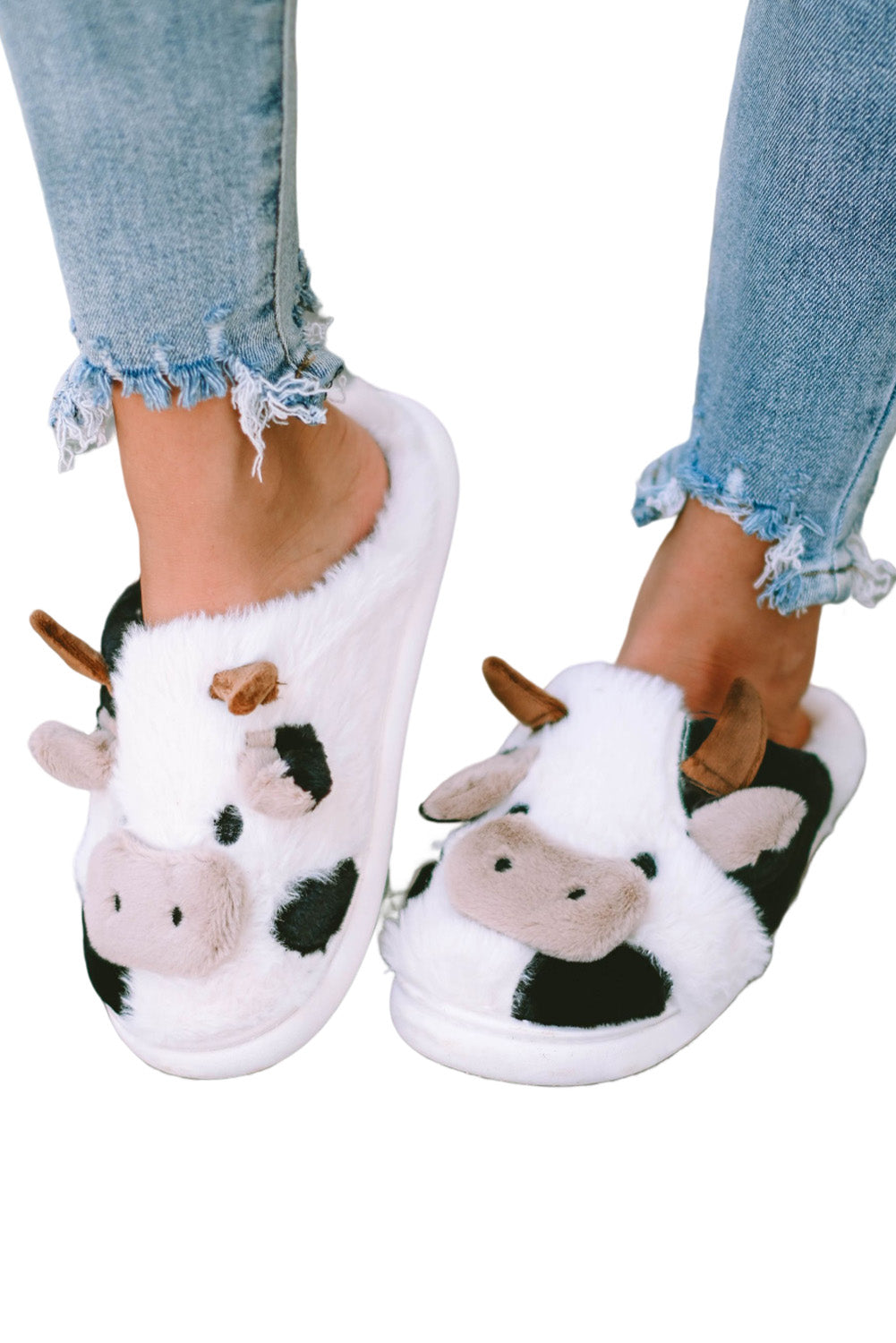 Chaussons en peluche motif vache et animaux de dessin animé