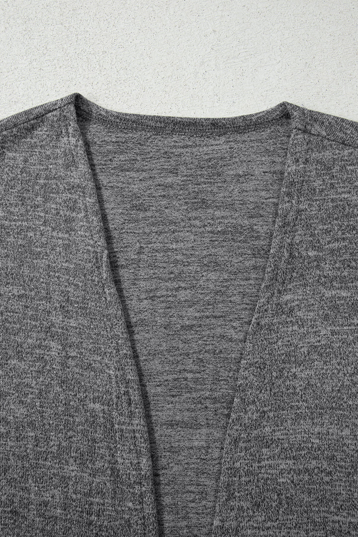 Dark Grey 3pcs V Neck T Shirt Ribbon Knot Pants Open Duster 3pcs Lounge Set