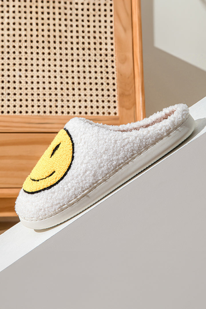 Chaussons antidérapants en peluche à imprimé visage souriant