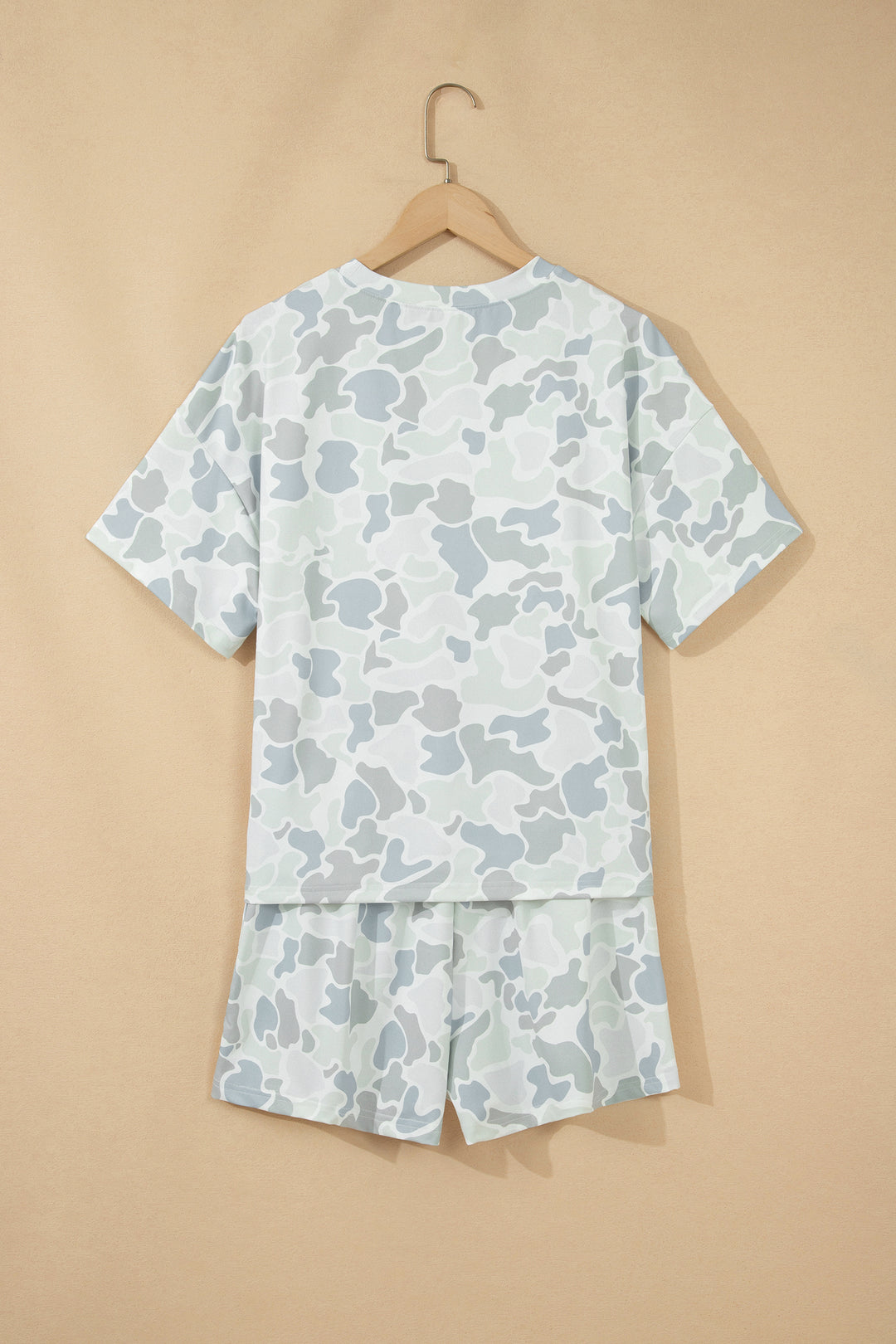 Multicolour Camouflage Print Casual Tee Drawstring Short Set