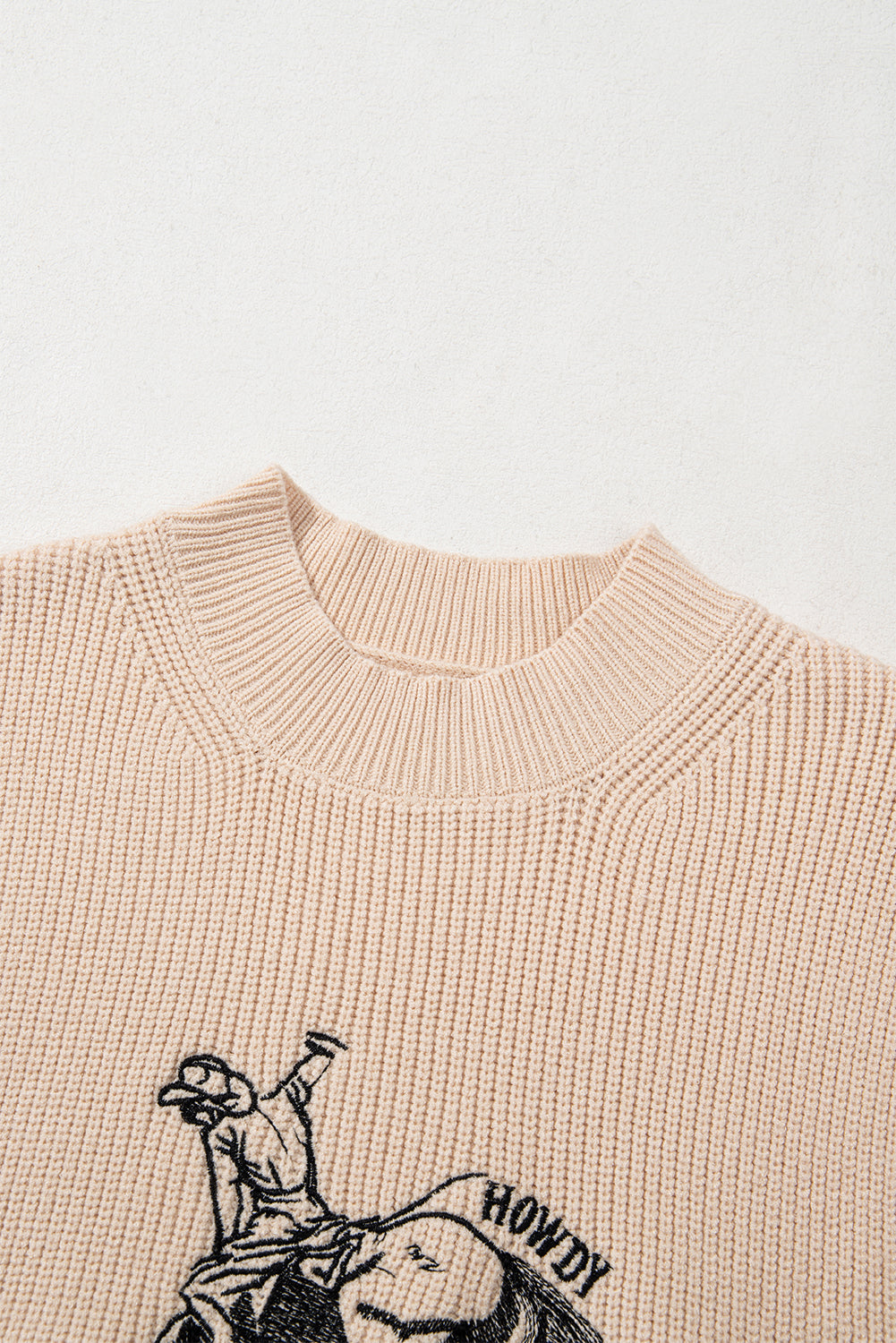 HOWDY Rodeo Cowboy Graphic High Neck Short Sleeve Sweater