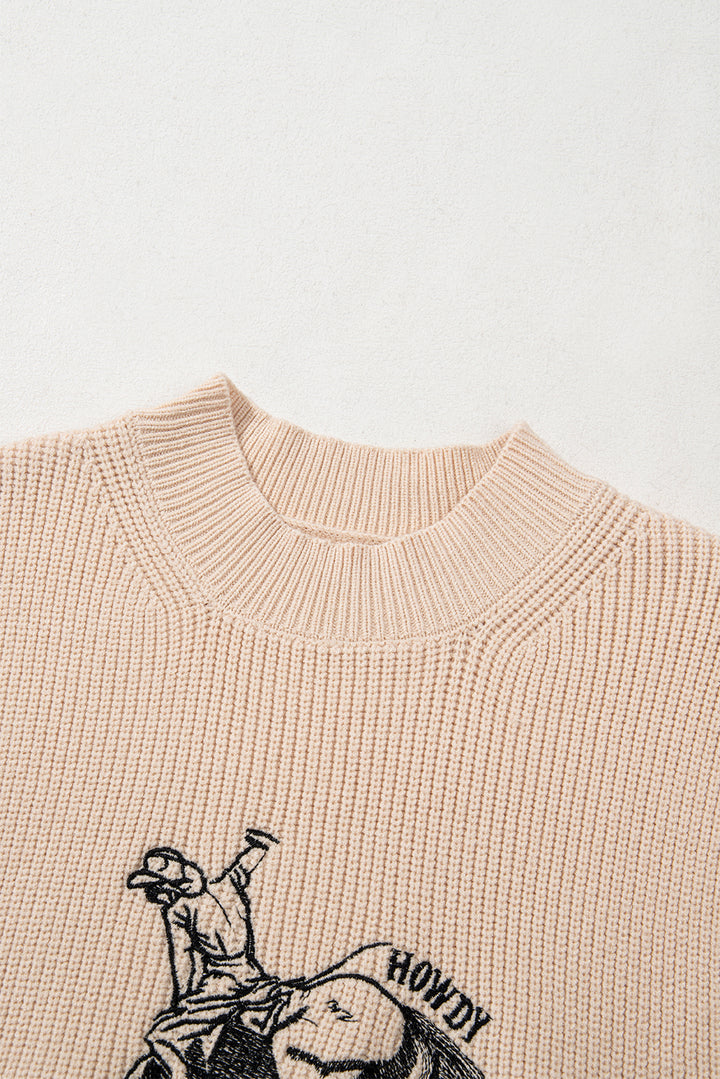 HOWDY Rodeo Cowboy Graphic High Neck Short Sleeve Sweater