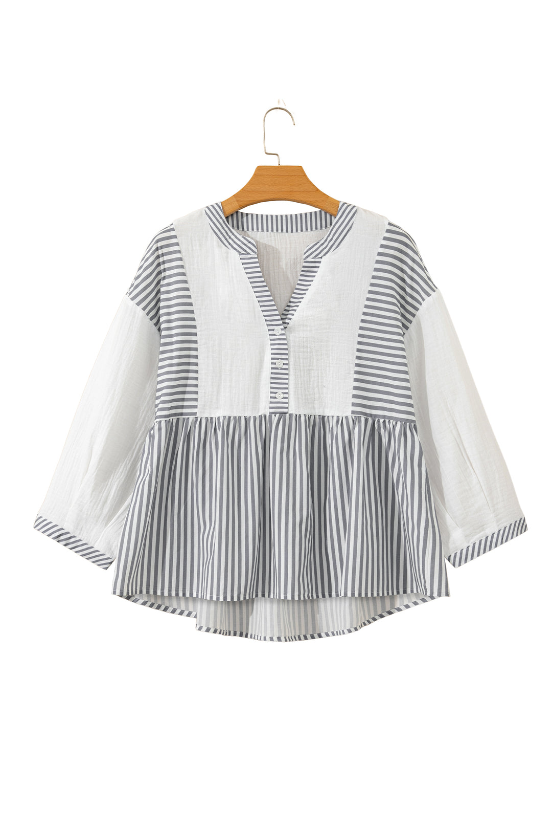 Half Button Gauze Patchwork Bracelet Sleeve Babydoll Blouse