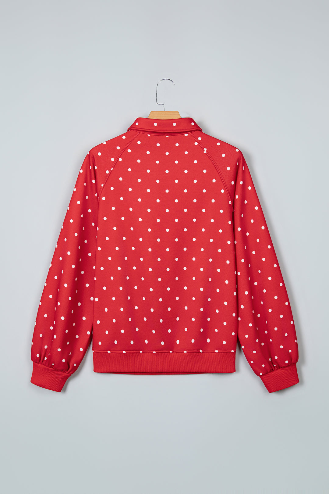 Red Polka Dot Print Metal Button Collar Casual Pullover Sweatshirt