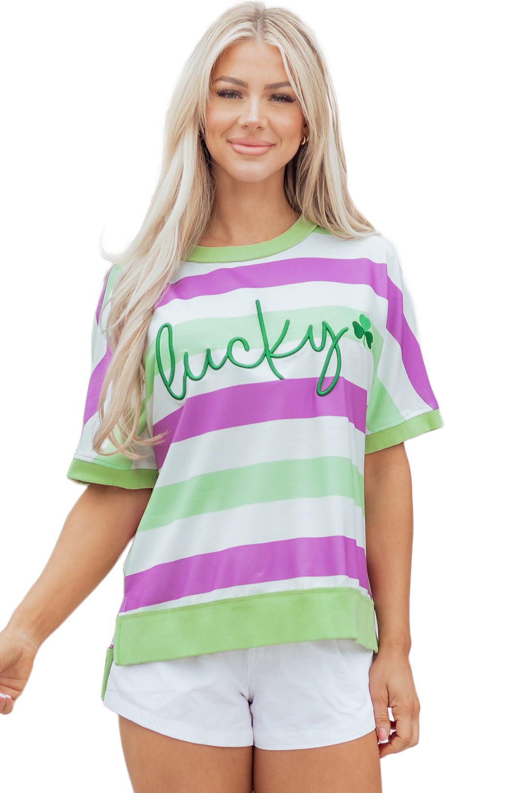 Lucky Clover Embroidered Graphic Dolman Loose Tee