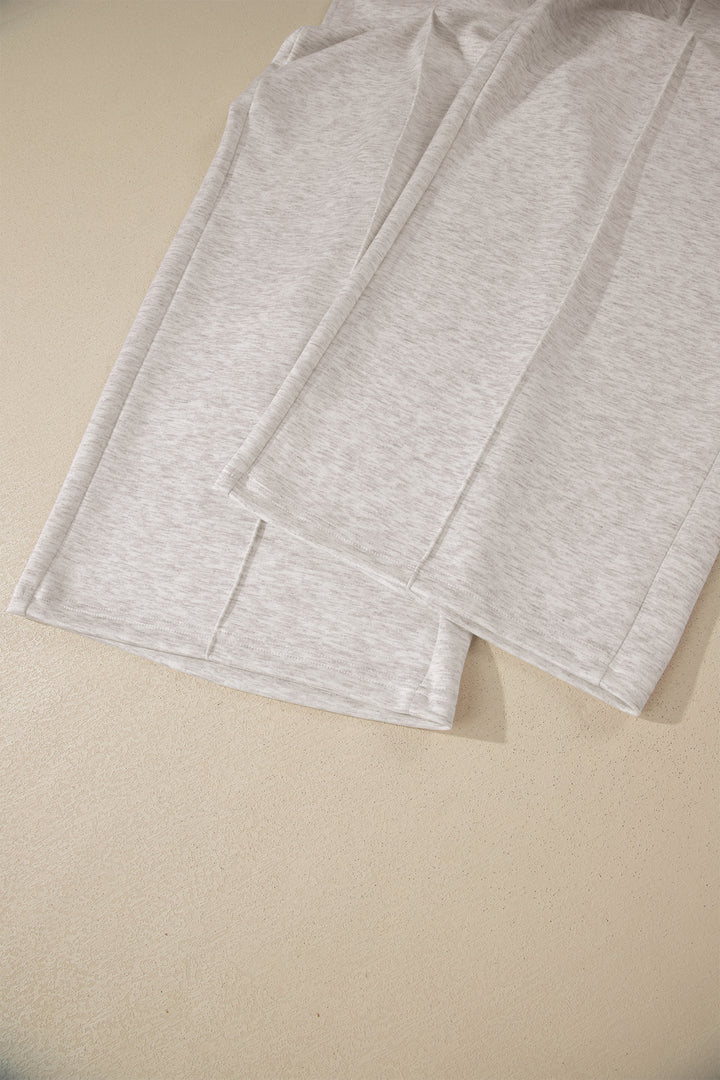 Light Grey Plus Size V Neck Polo Tee Drawstring Loose Pants 2pcs Set