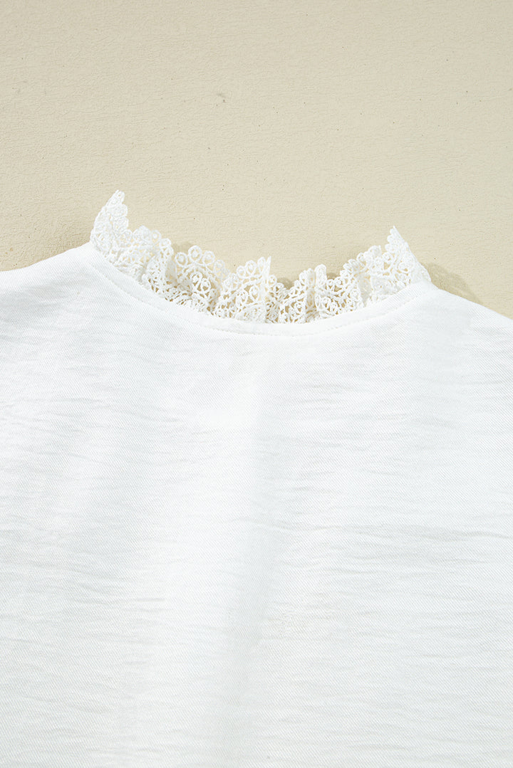 Lace Patchwork Buttoned Stand Neck Loose Shirt